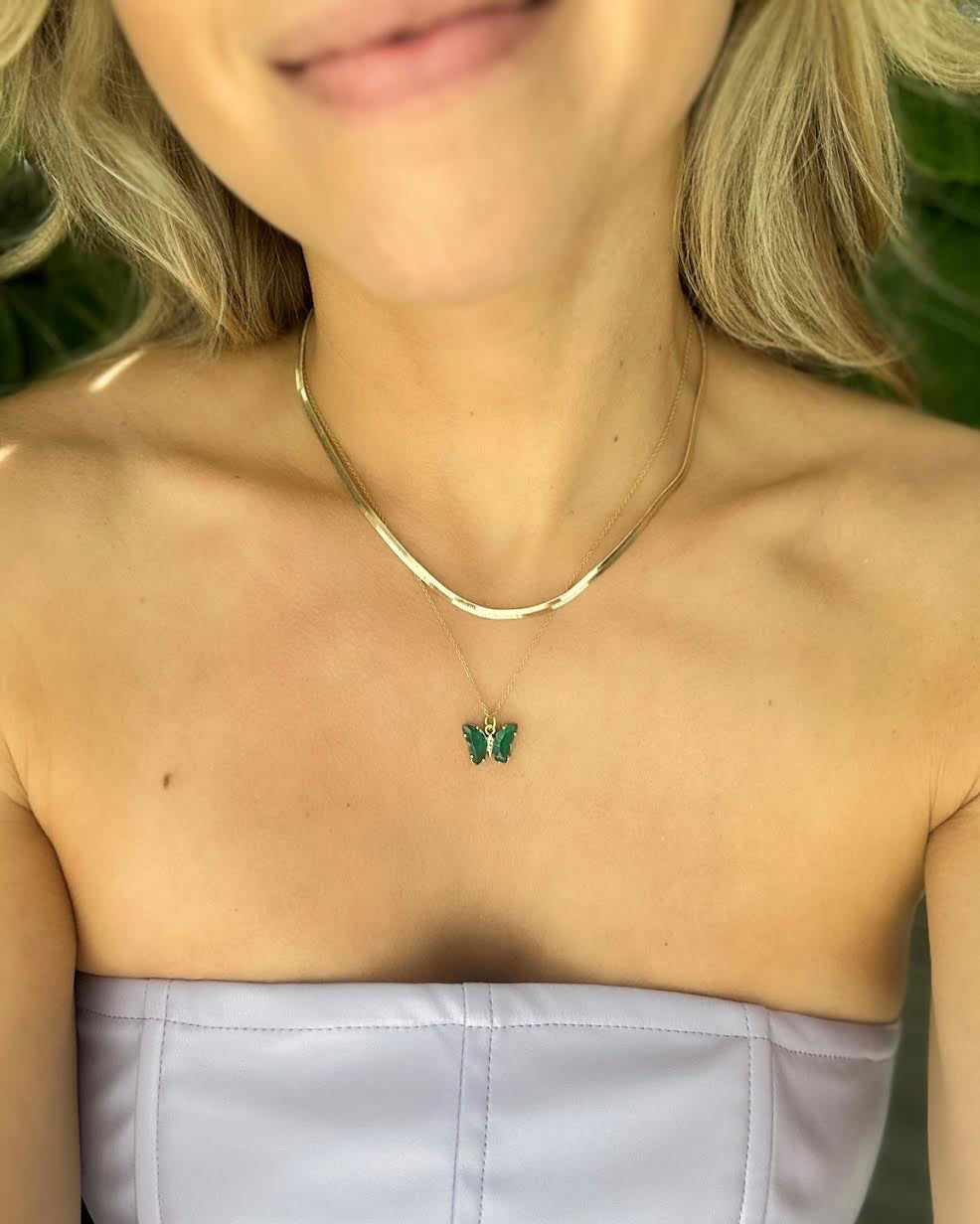 Dainty Emerald Butterfly Necklace