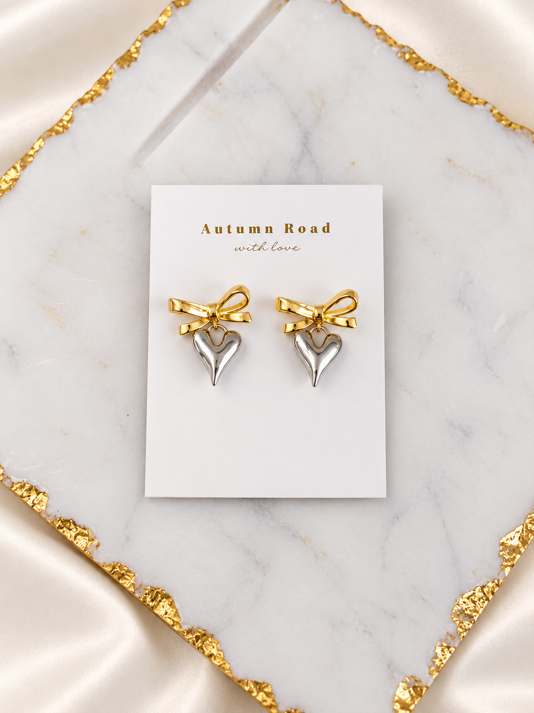 Mixed-Metal Heart Drop Earrings