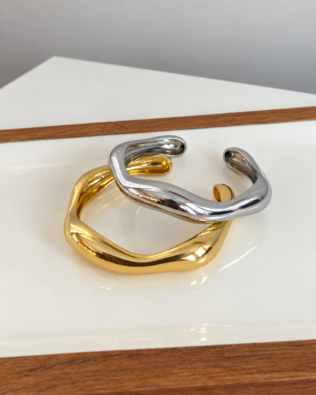 Mixed-Metal Adjustable Bracelet Cuff Set