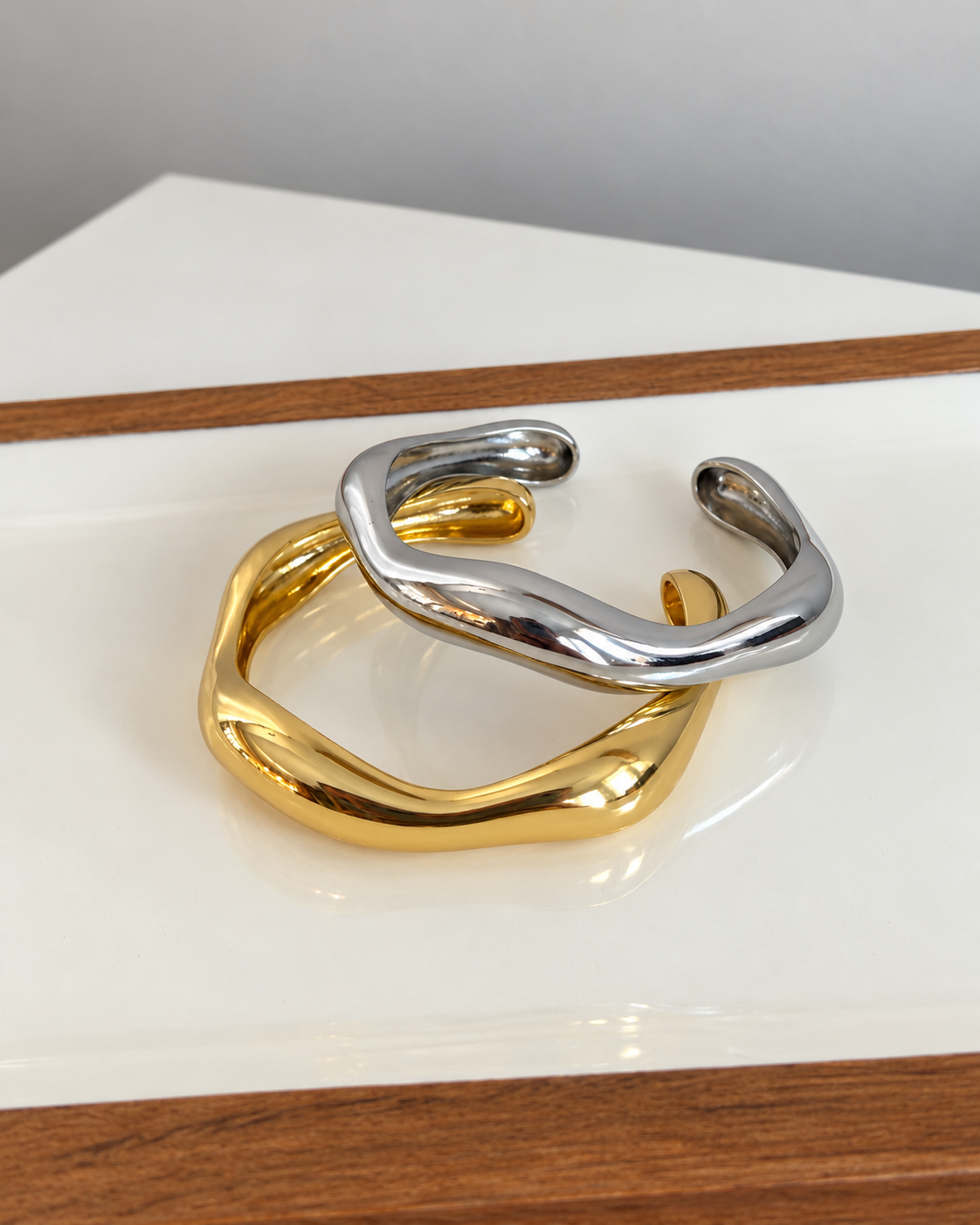 Mixed-Metal Adjustable Bracelet Cuff Set