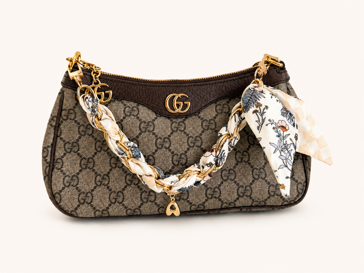 Bag Scarf Strap Keychain With Personalized Initial Charm