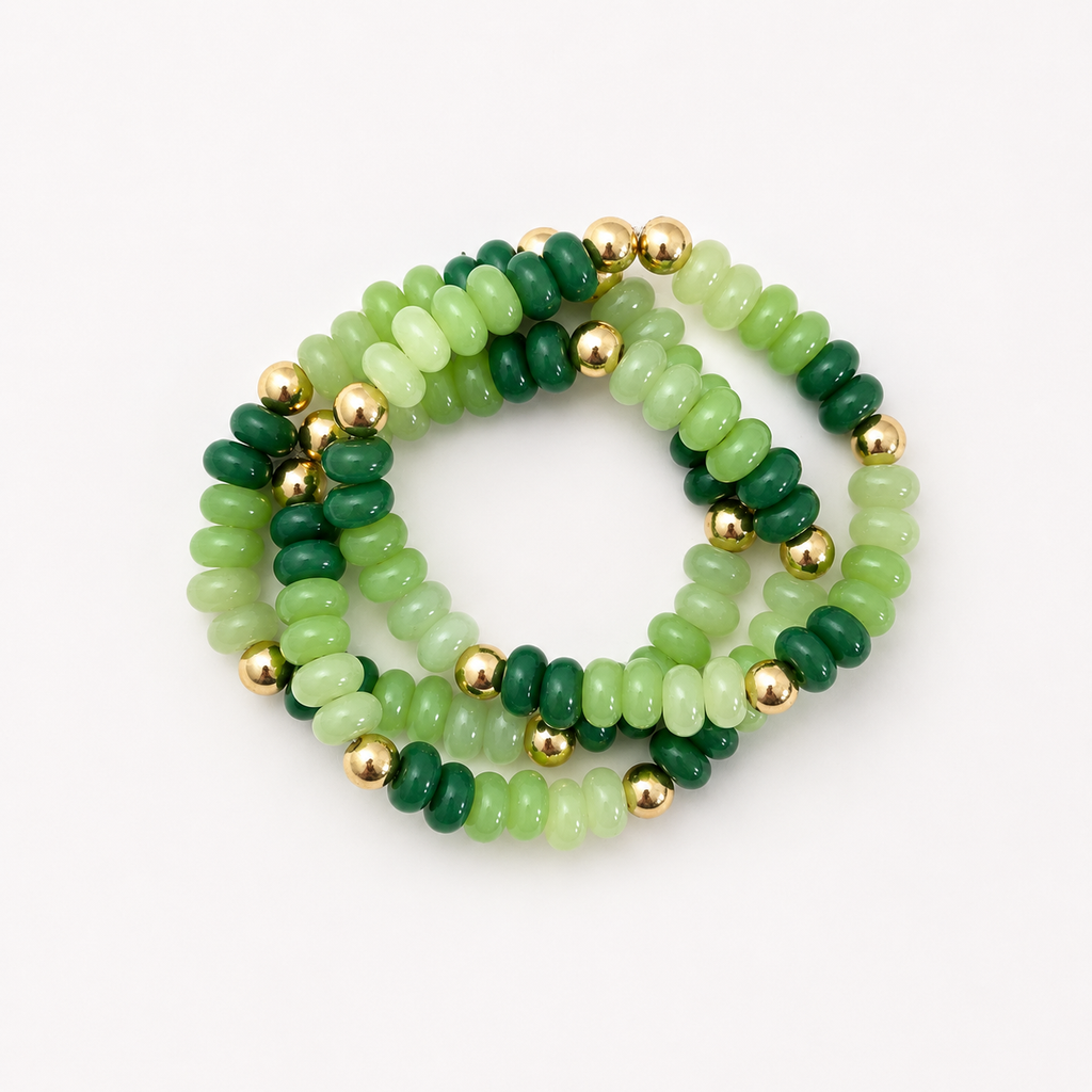 Green Multi Color Gemstone Bracelet Stack
