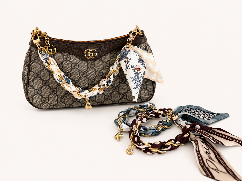 Bag Scarf Strap Keychain With Personalized Initial Charm