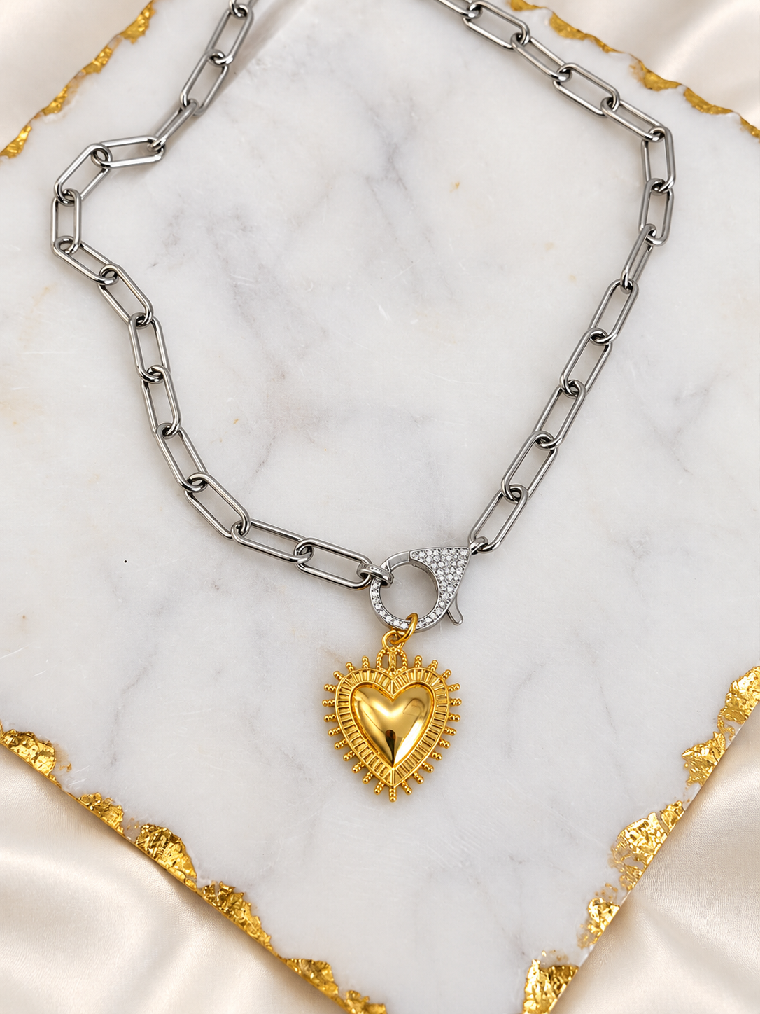 Mixed-Metail Lobster Clasp Charm Necklace