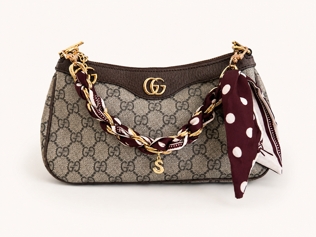 Bag Scarf Strap Keychain With Personalized Initial Charm