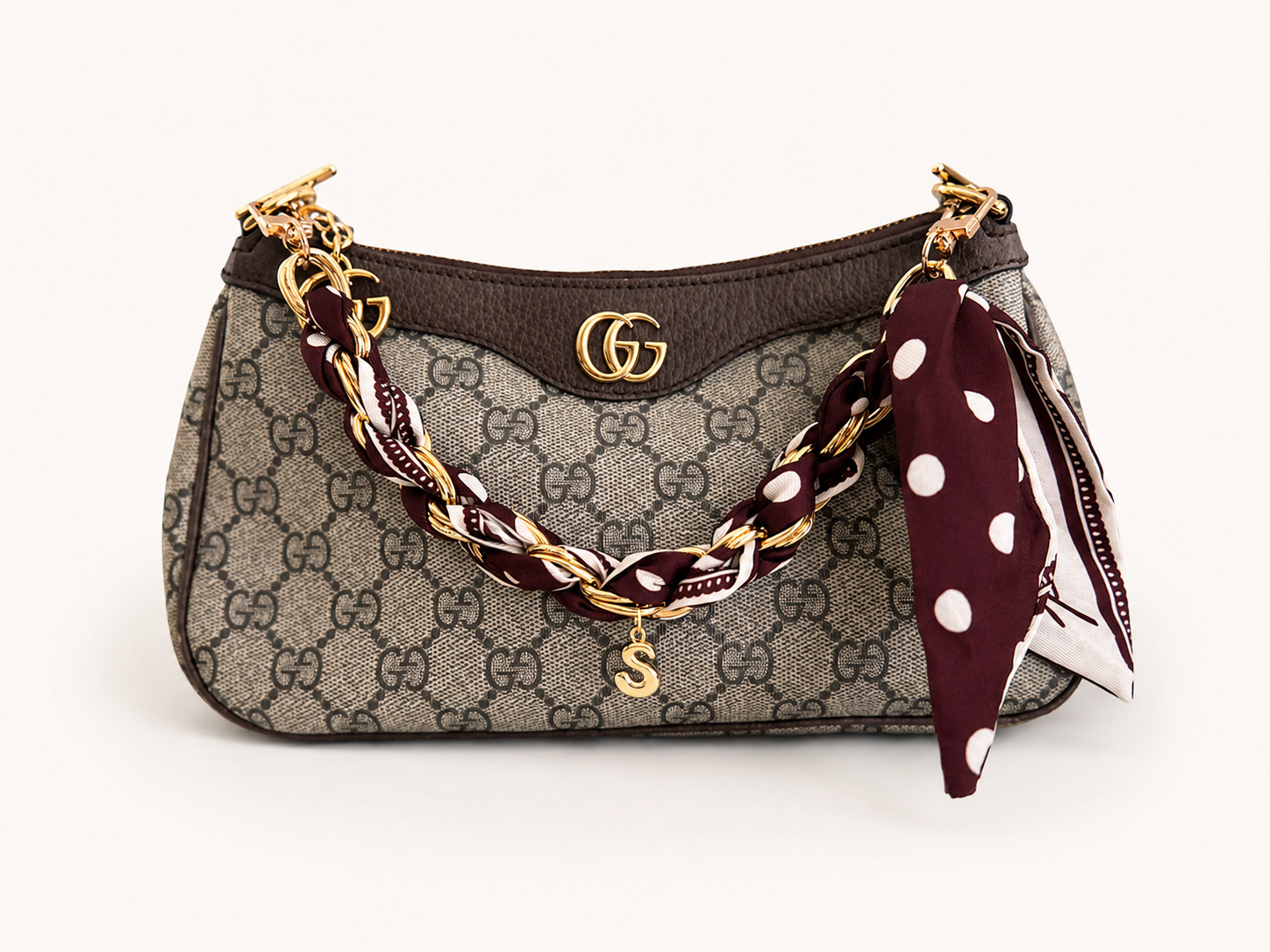 Bag Scarf Strap Keychain With Personalized Initial Charm