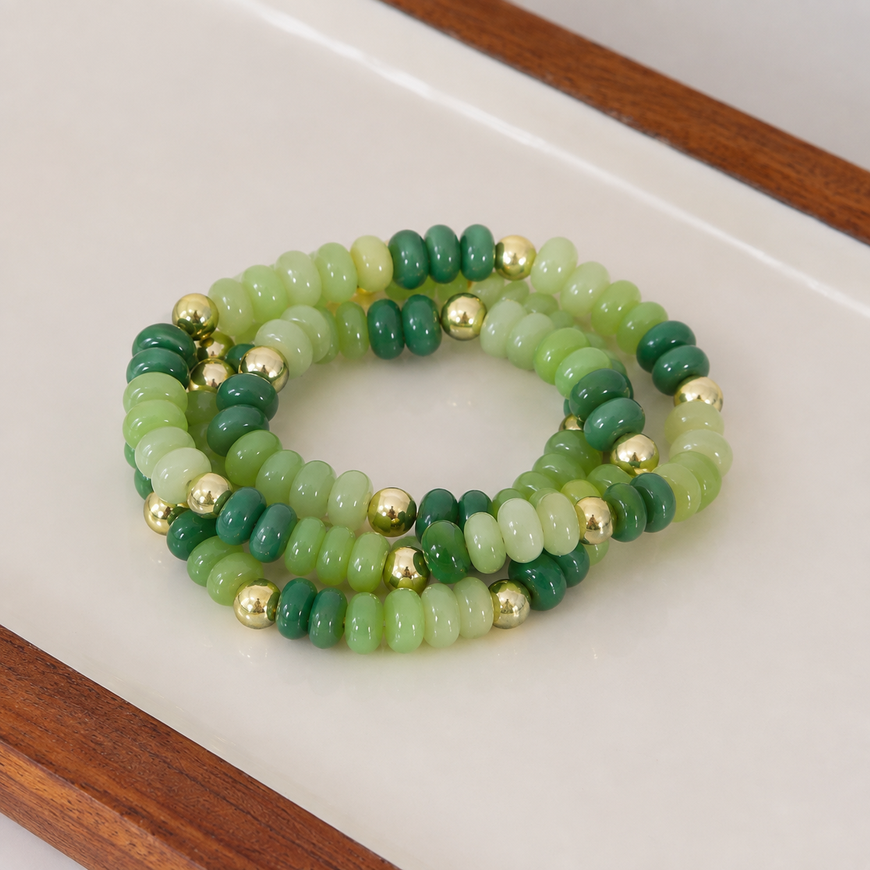 Green Multi Color Gemstone Bracelet Stack