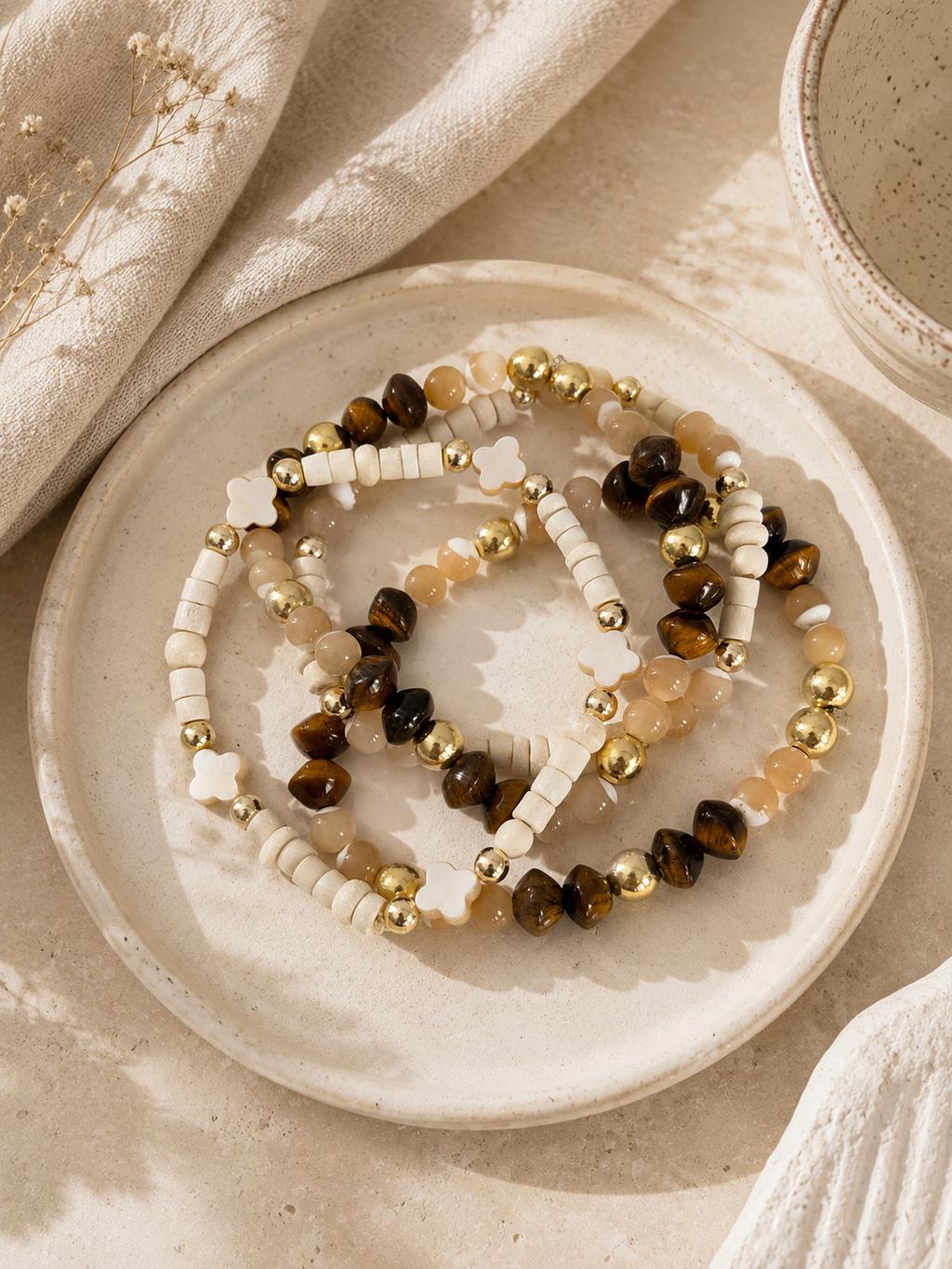 Maria Neutral Stone Bracelet Stack
