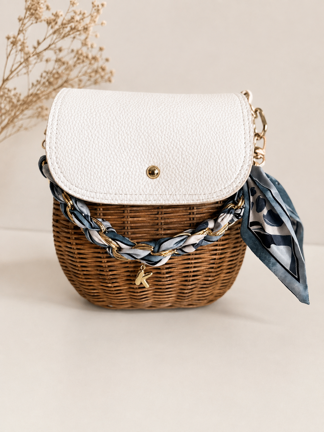 Bag Scarf Strap Keychain With Personalized Initial Charm