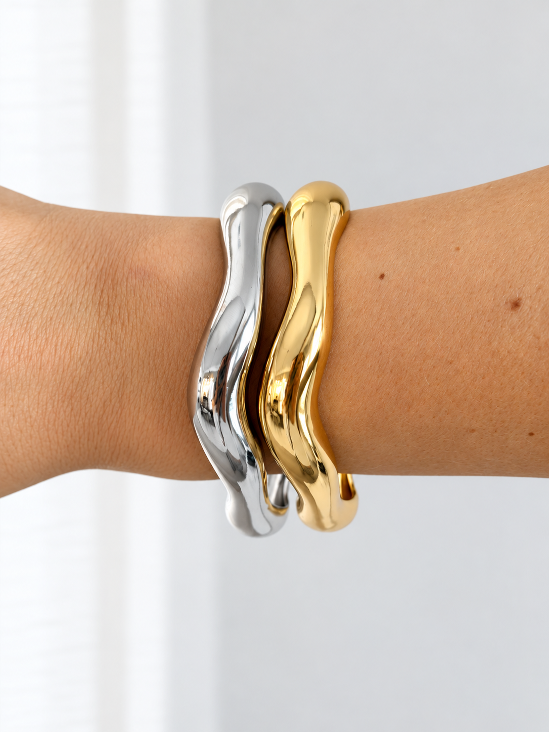 Mixed-Metal Adjustable Bracelet Cuff Set