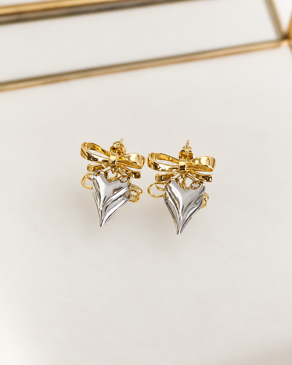 Mixed-Metal Heart Drop Earrings
