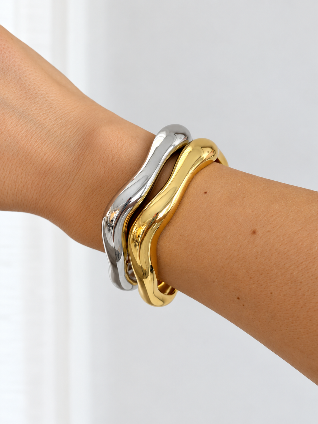 Mixed-Metal Adjustable Bracelet Cuff Set