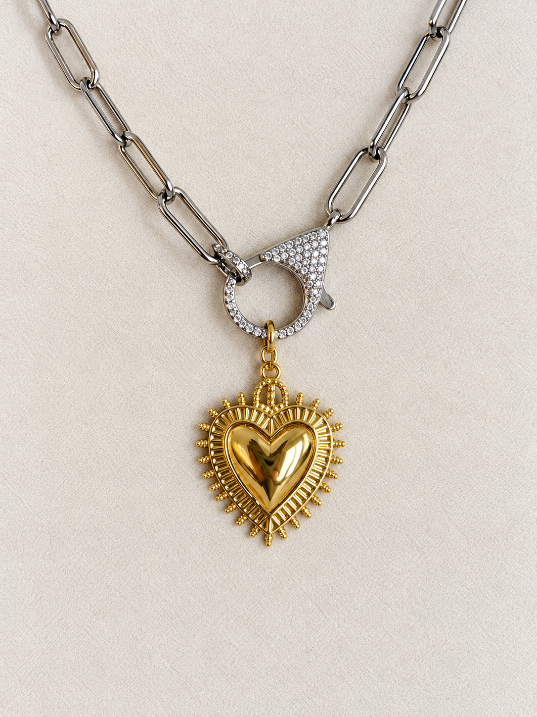 Mixed-Metail Lobster Clasp Charm Necklace