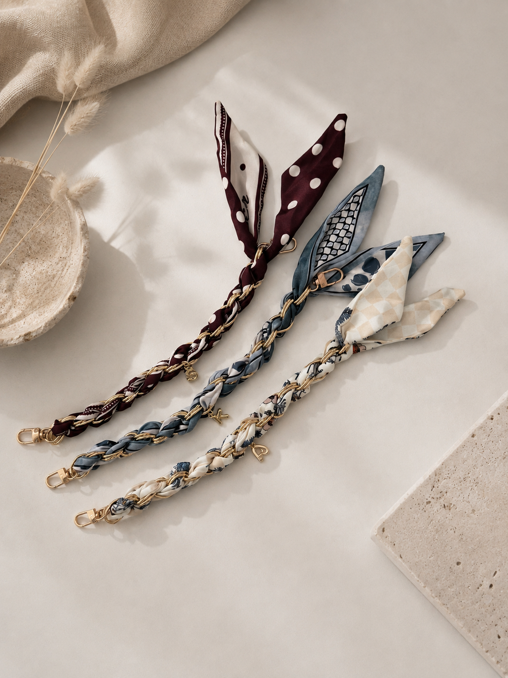 Bag Scarf Strap Keychain With Personalized Initial Charm