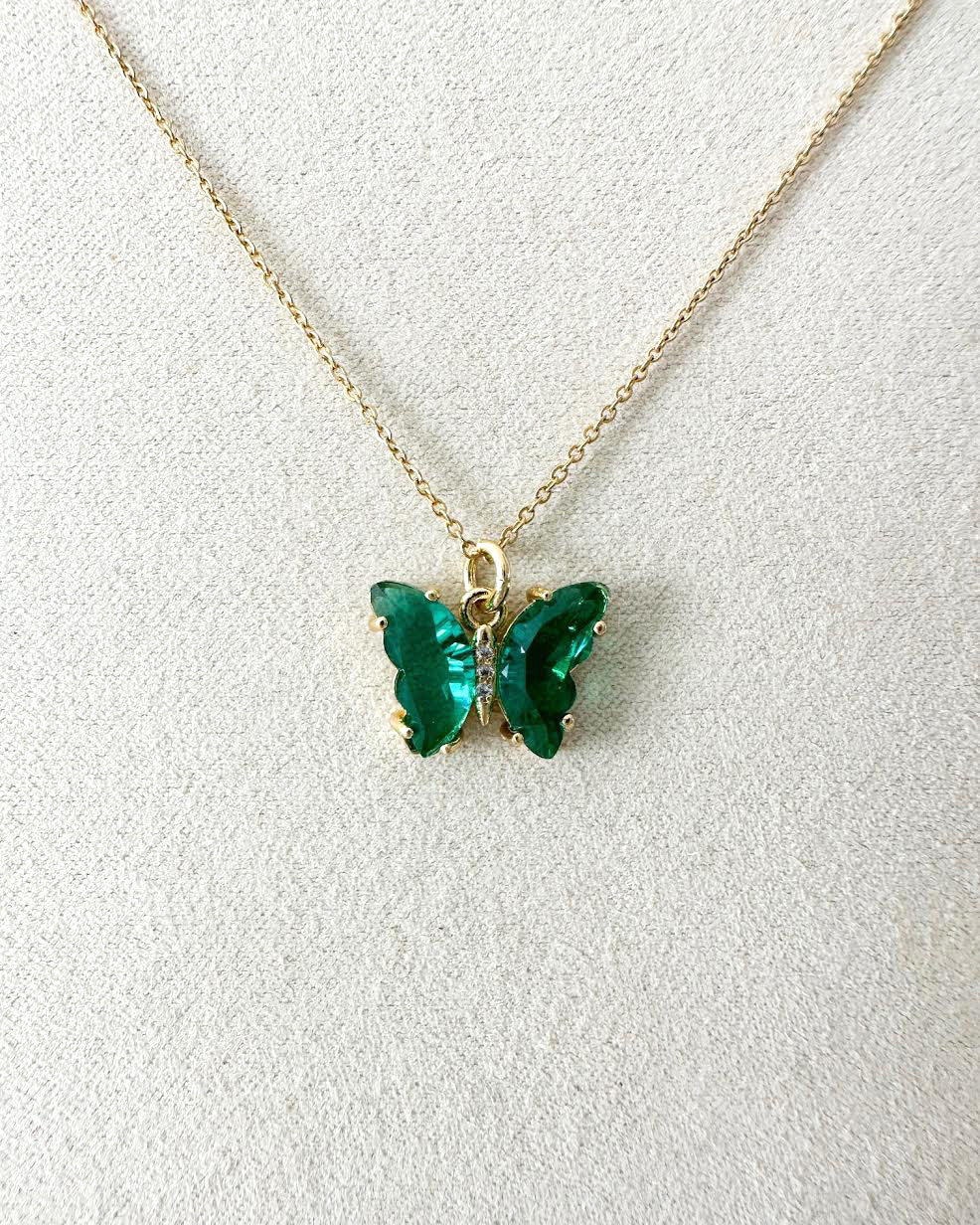 Dainty Emerald Butterfly Necklace