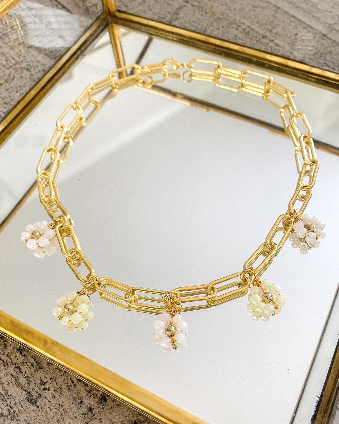 Florence Necklace, Gold & White (24k Gold Filled)