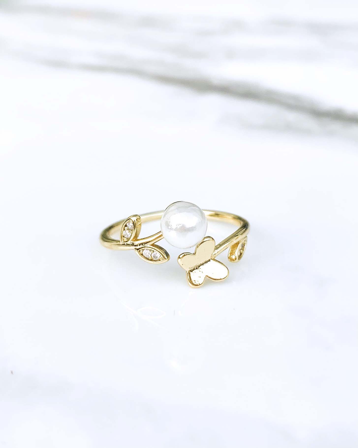 Butterfly + Pearl Ring