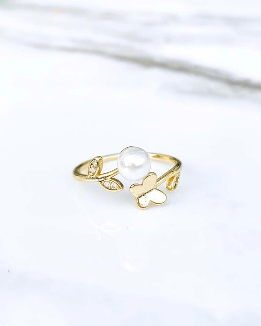 Butterfly + Pearl Ring